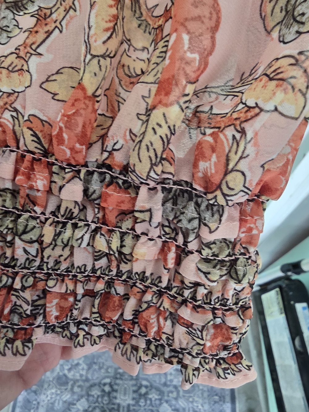 Max Studio Peach Floral V-Neck Smocked Waist Long Sleeve Dress - Picture 6 of 6